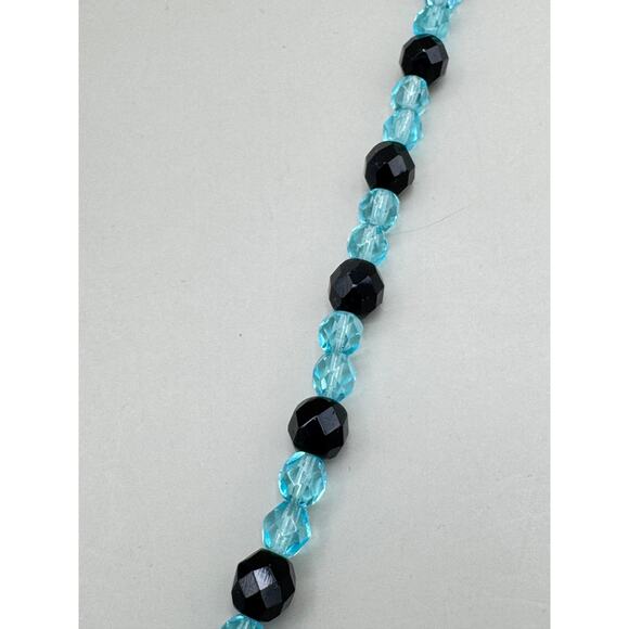Vintage Turquoise & Black Glass Bead Necklace w/Sterling Silver Clasp - Picture 5 of 11